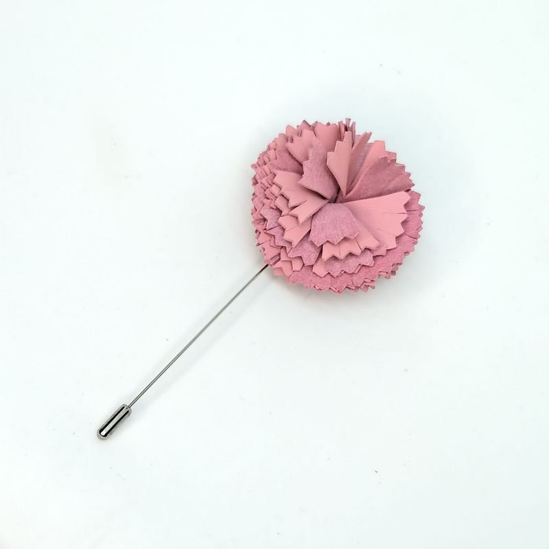 Broche/boutonnière lapel speld - roze anjer in leder