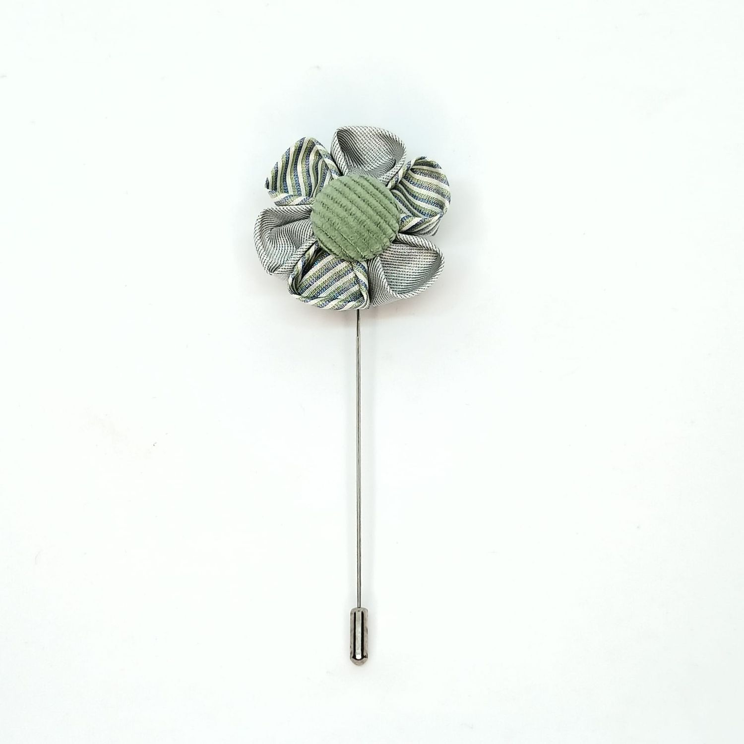 Broche boutonnière lapel speld - Kanzashi - licht blauw gestreept