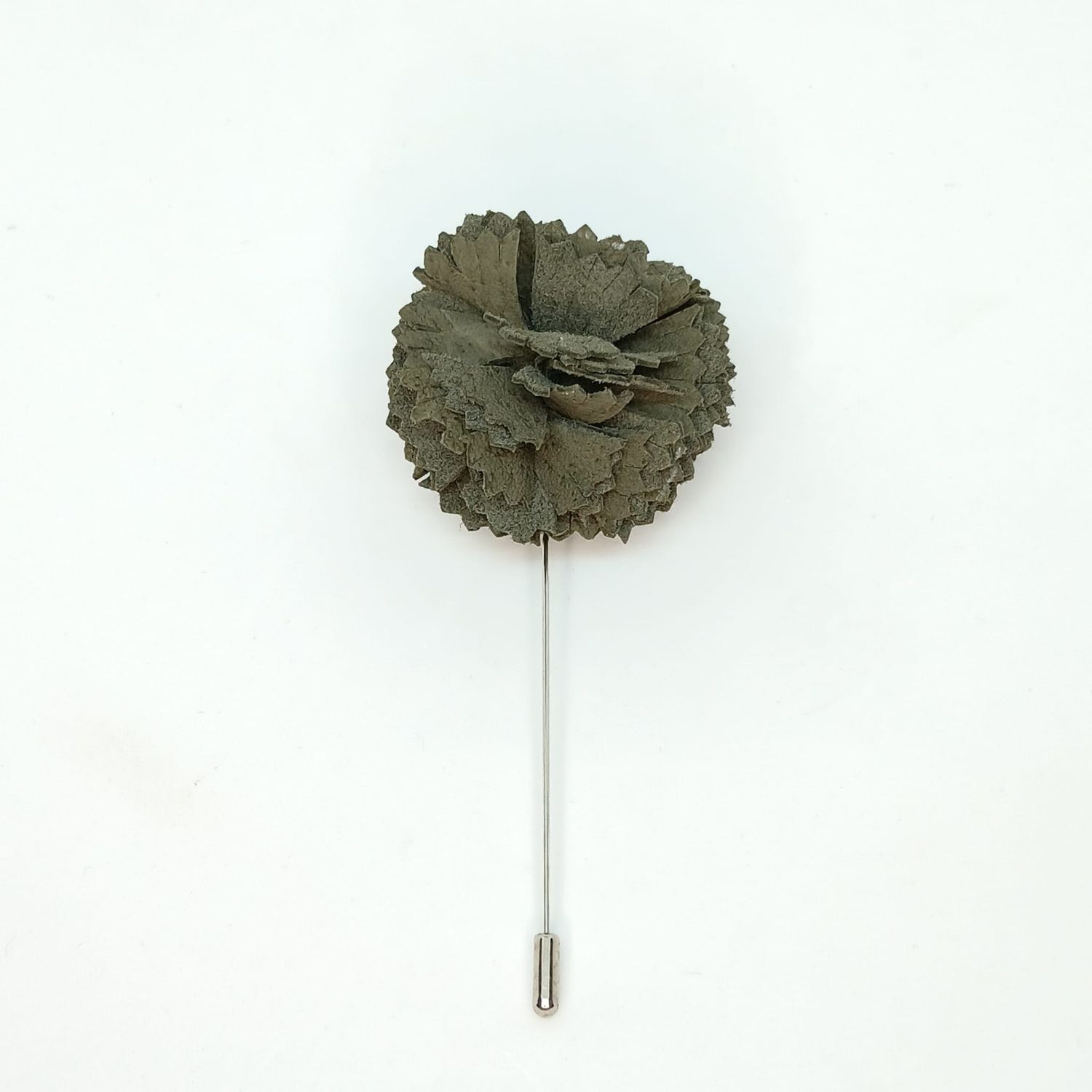 Broche/boutonnière lapel speld - grijze anjer in leder
