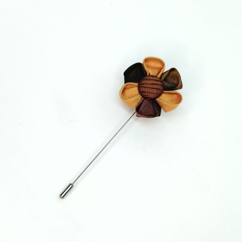 Broche boutonnière lapel speld - Kanzashi - oker-oranje-bruin