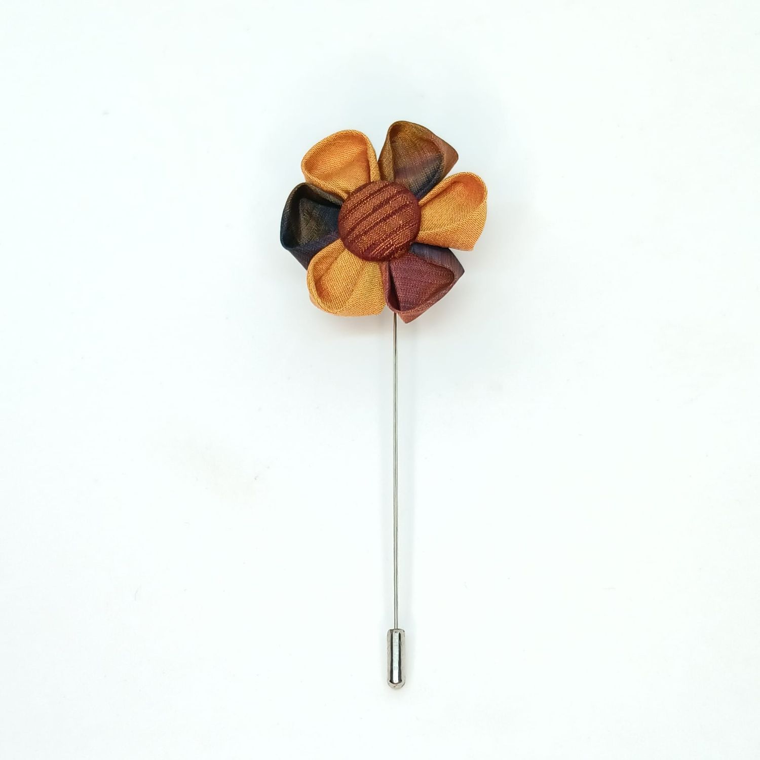 Broche boutonnière lapel speld - Kanzashi - oker-oranje-bruin