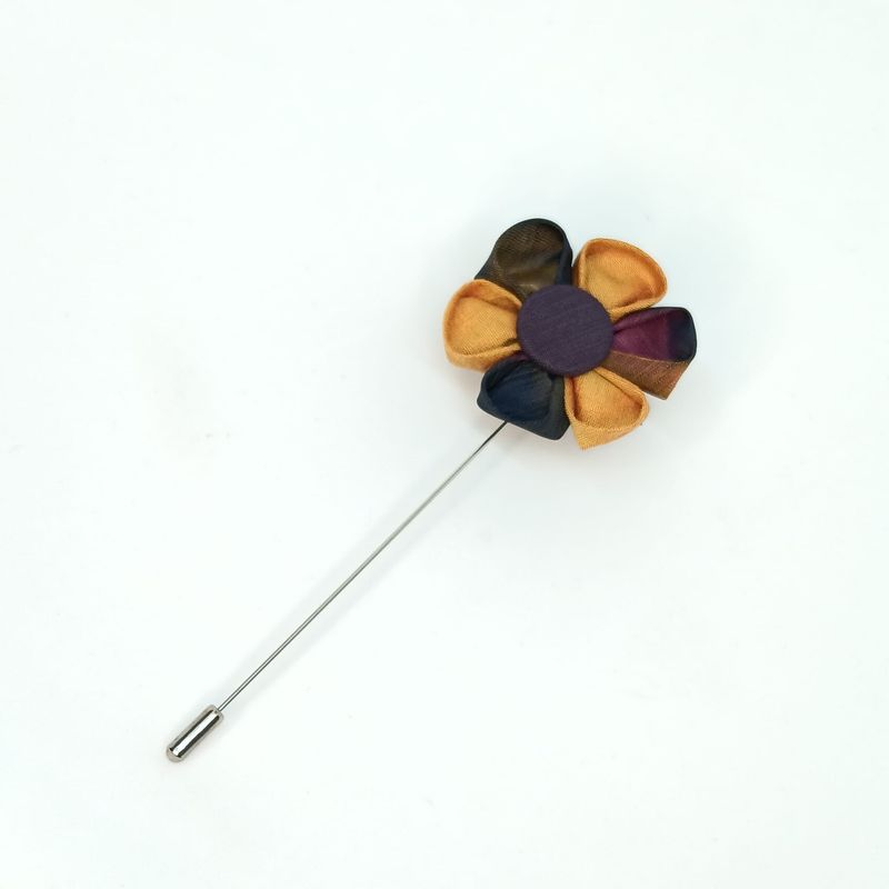 Broche boutonnière lapel speld - Kanzashi - oker-oranje-paars