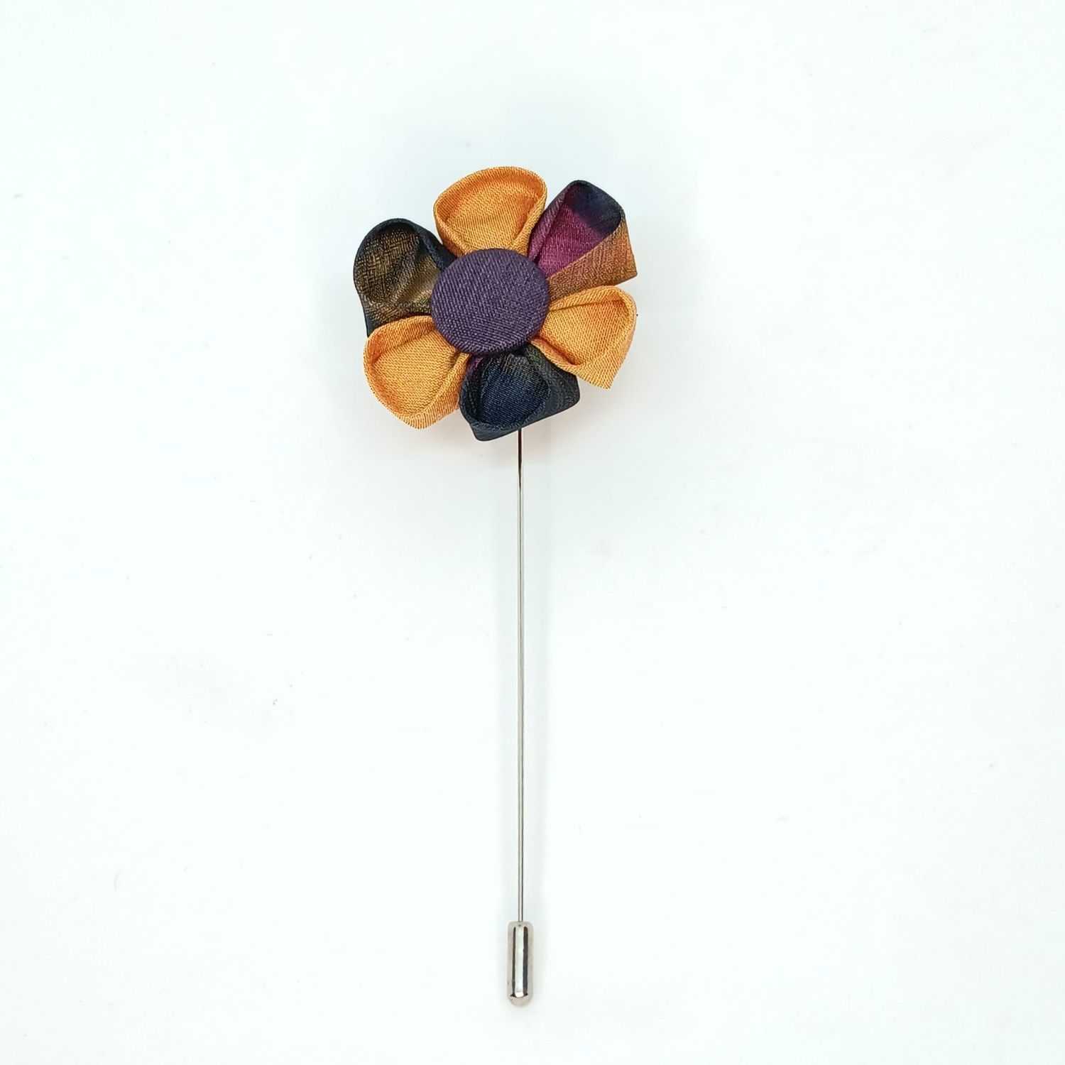 Broche boutonnière lapel speld - Kanzashi - oker-oranje-paars