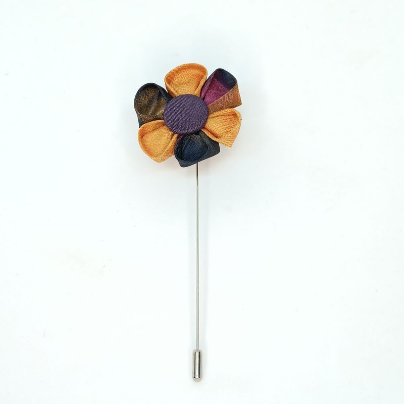 Broche boutonnière lapel speld - Kanzashi - oker-oranje-paars