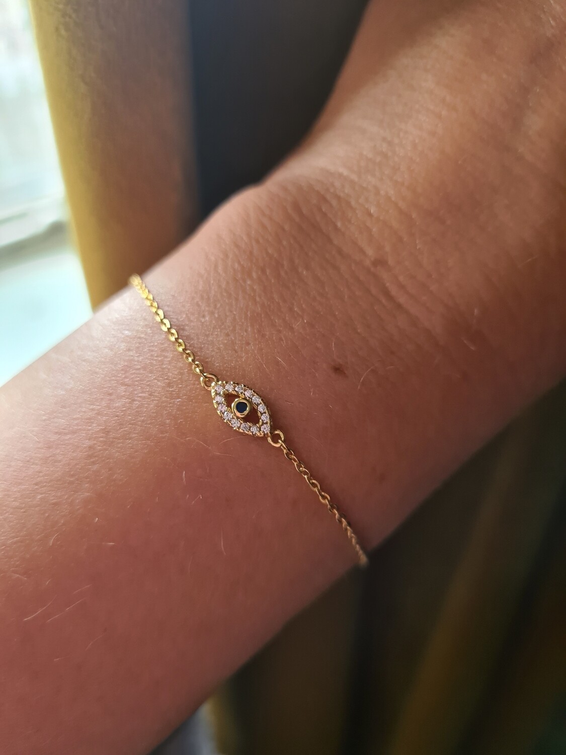 Pretty crystal evil eye gold over silver 925 fine bracelet