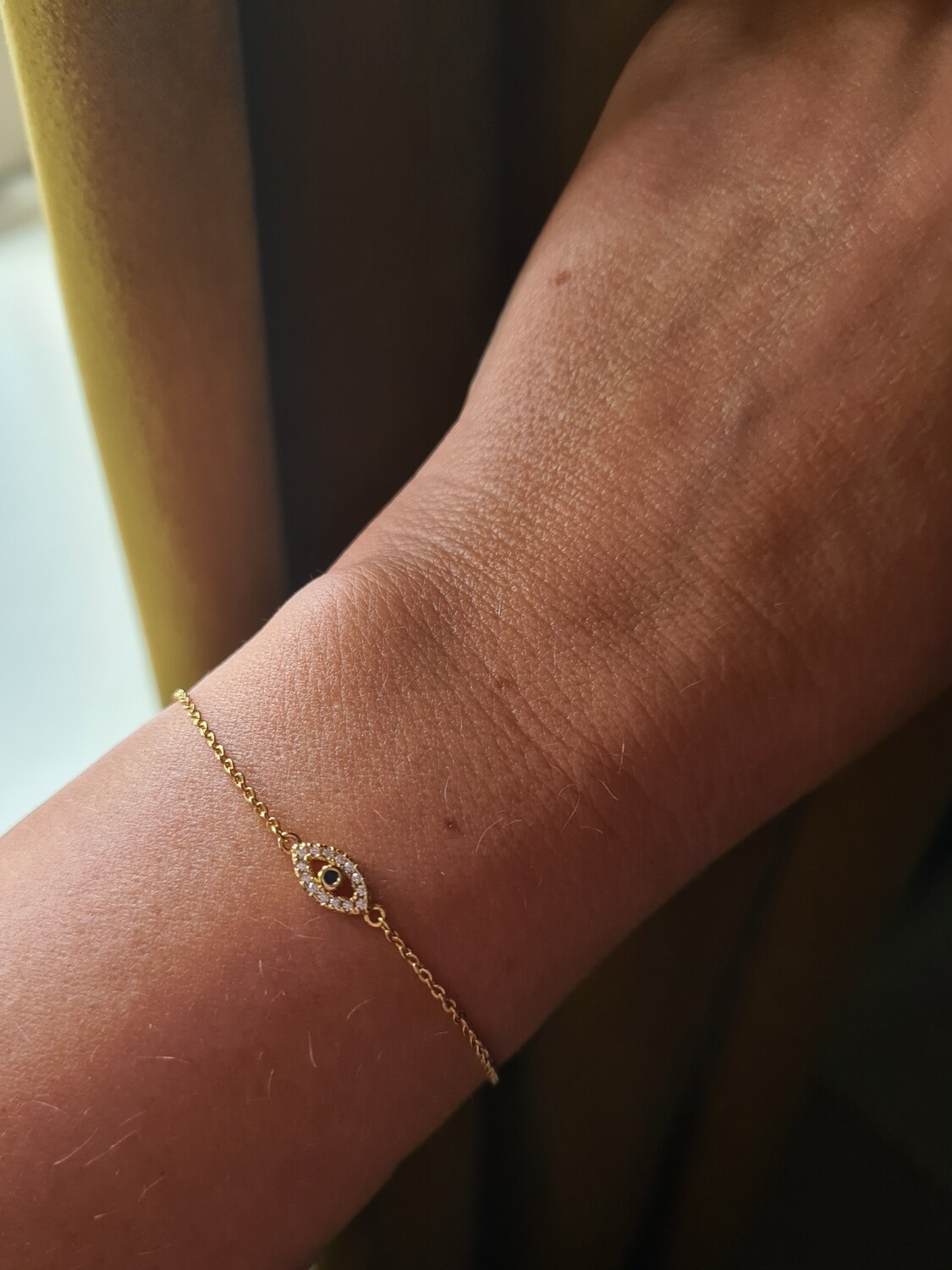 Pretty crystal evil eye gold over silver 925 fine bracelet