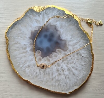 Pretty crystal evil eye gold over silver 925 fine bracelet