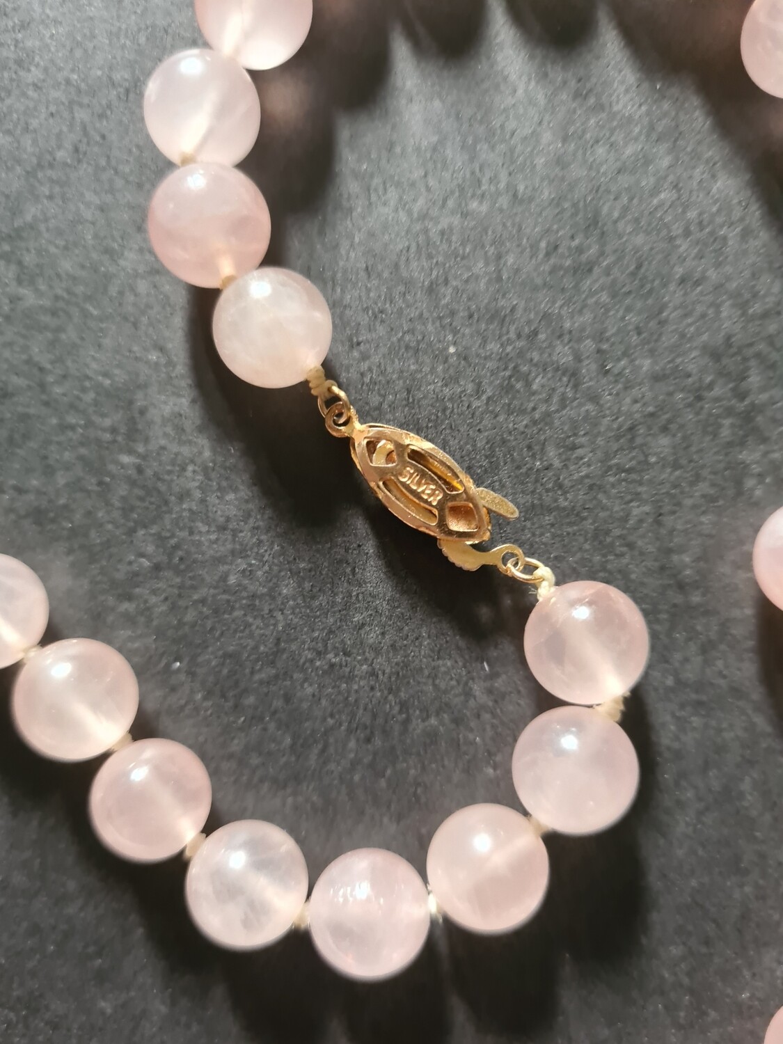 Pretty vintage semi precious stone Rose Quartz knotted bead necklace