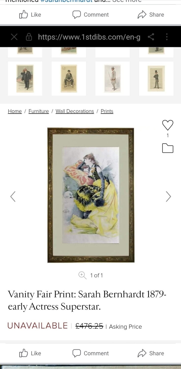 Vintage Sarah Bernhardt Vanity Fair Lithograph