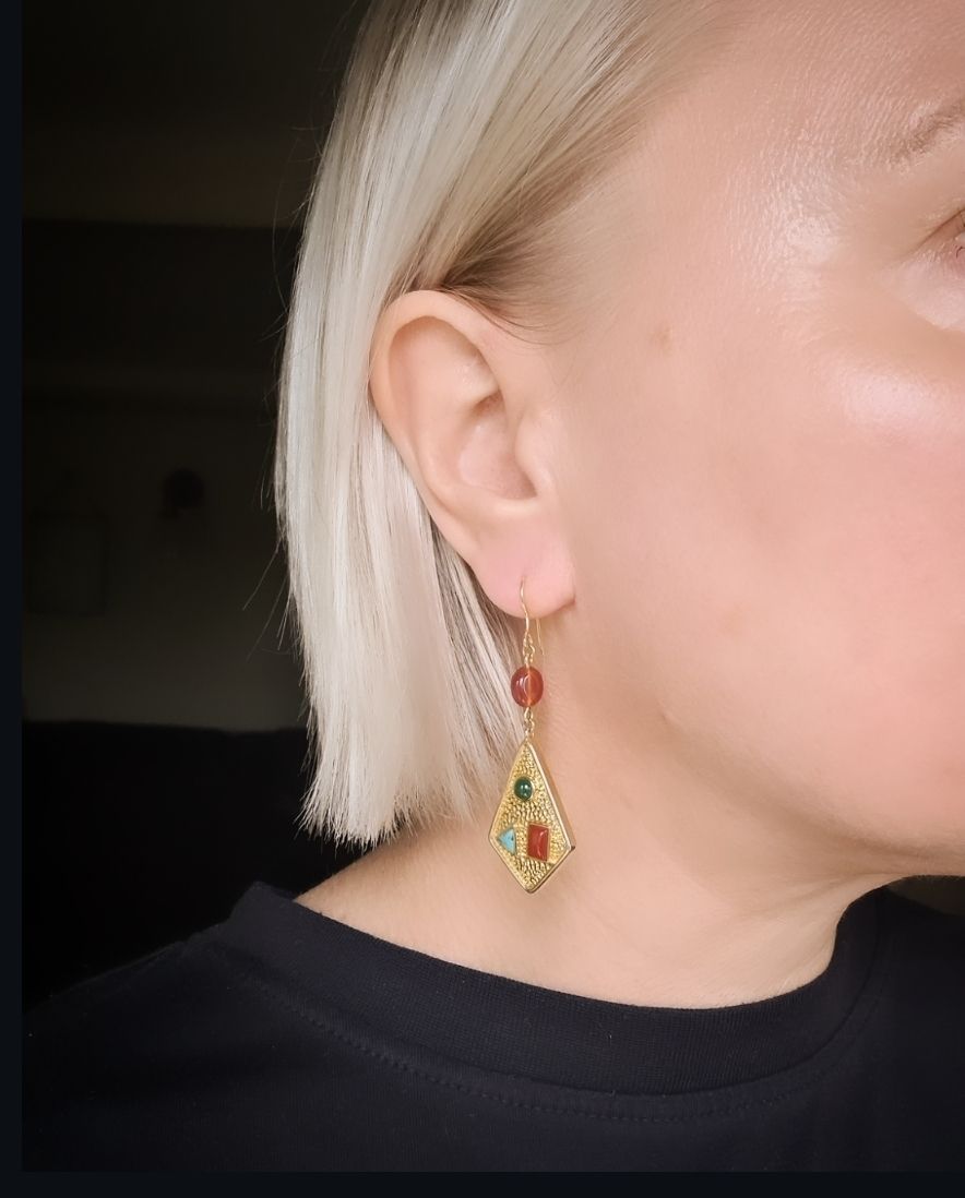 Designer gold vermeil and multi precious stone earrings