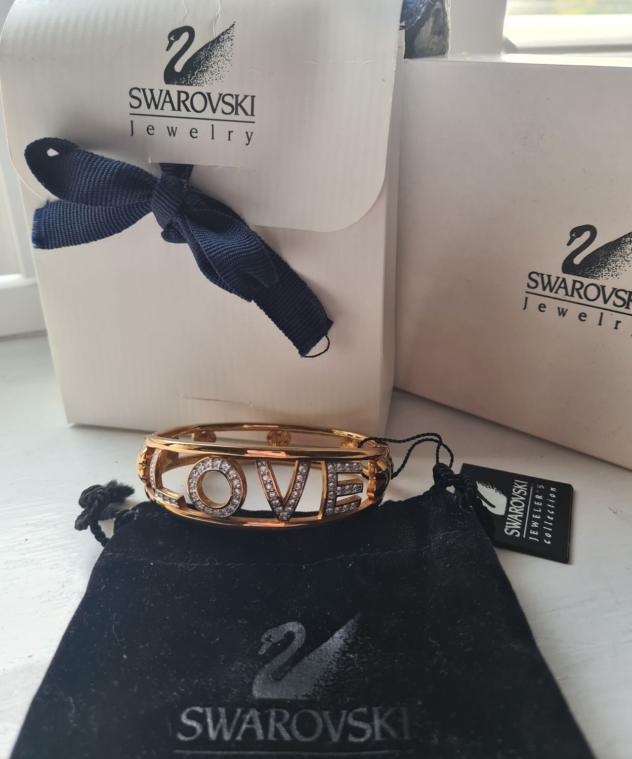 Vintage Swarovski LOVE gold tone bangle RRP £200+