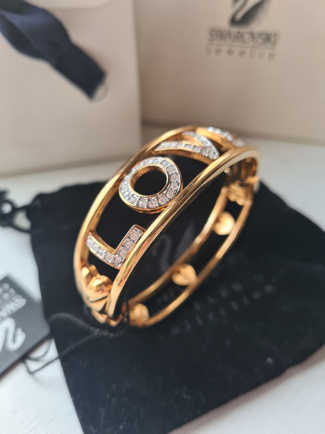 Vintage Swarovski LOVE gold tone bangle RRP £200+