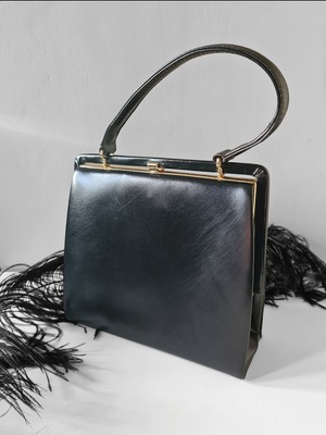 Vintage 1960&#39;s EROS black leather Kelly bag