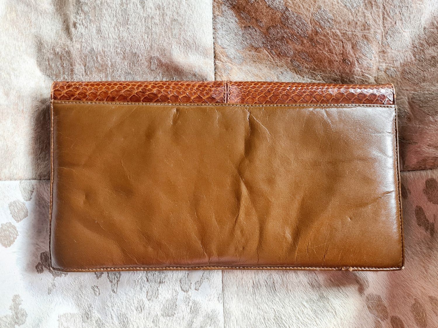 Reba bag no. 8 &#39;seeing stars&#39;  vintage tan snakeskin leather clutch/shoulder bag