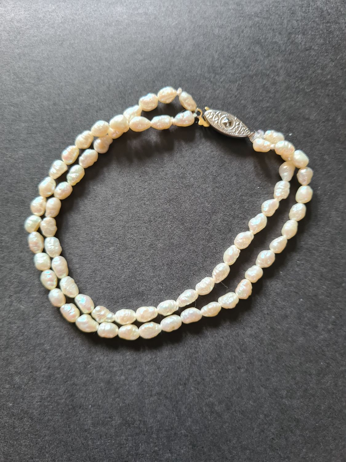 Stunning vintage rice pearl double strand necklace and bracelet set