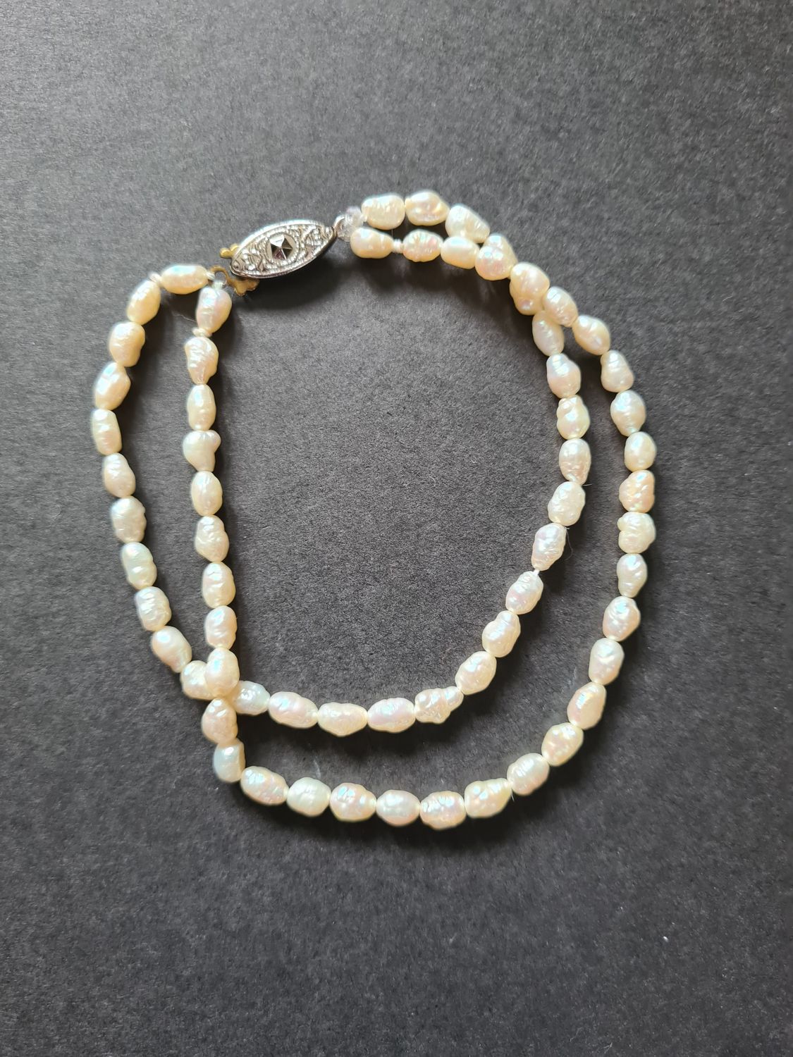 Stunning vintage rice pearl double strand necklace and bracelet set