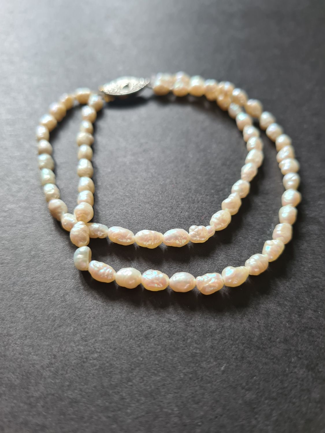 Stunning vintage rice pearl double strand necklace and bracelet set