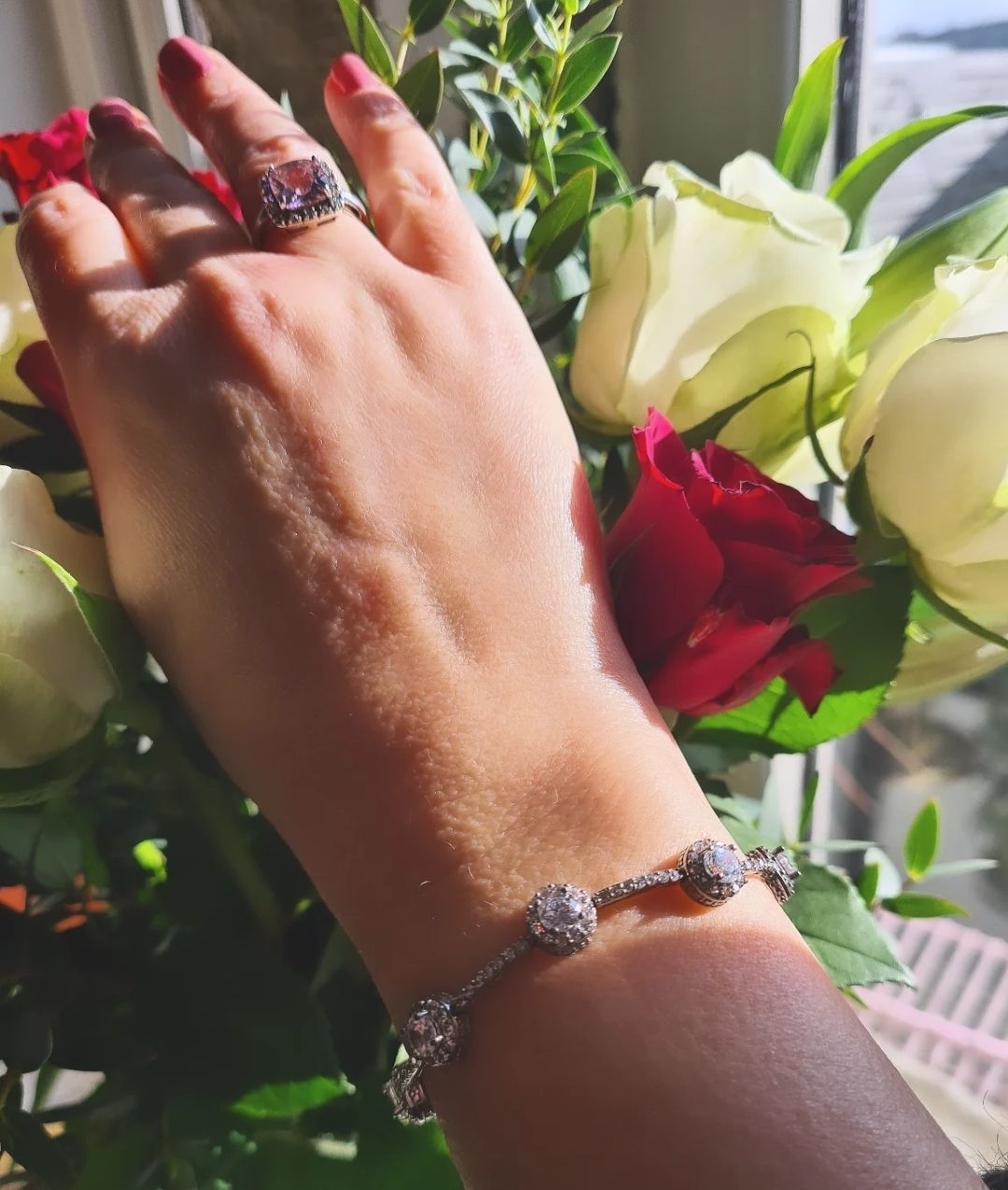 Stunning Halo design silver tennis bracelet