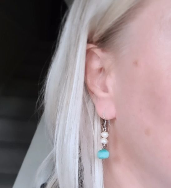 Pretty Pearl &amp; Amazonite silver earrings