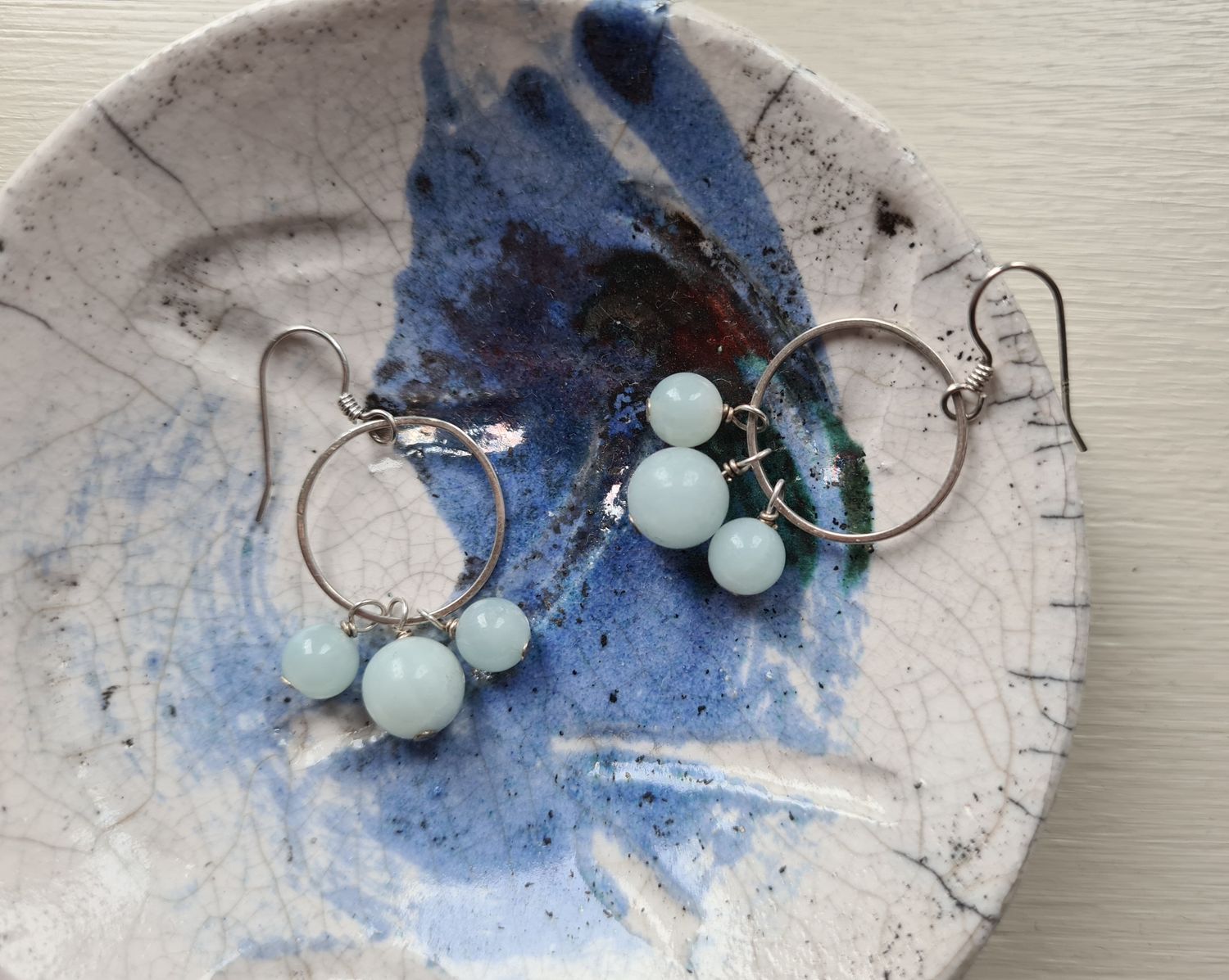 Beautiful Aquamarine silver hoop earrings