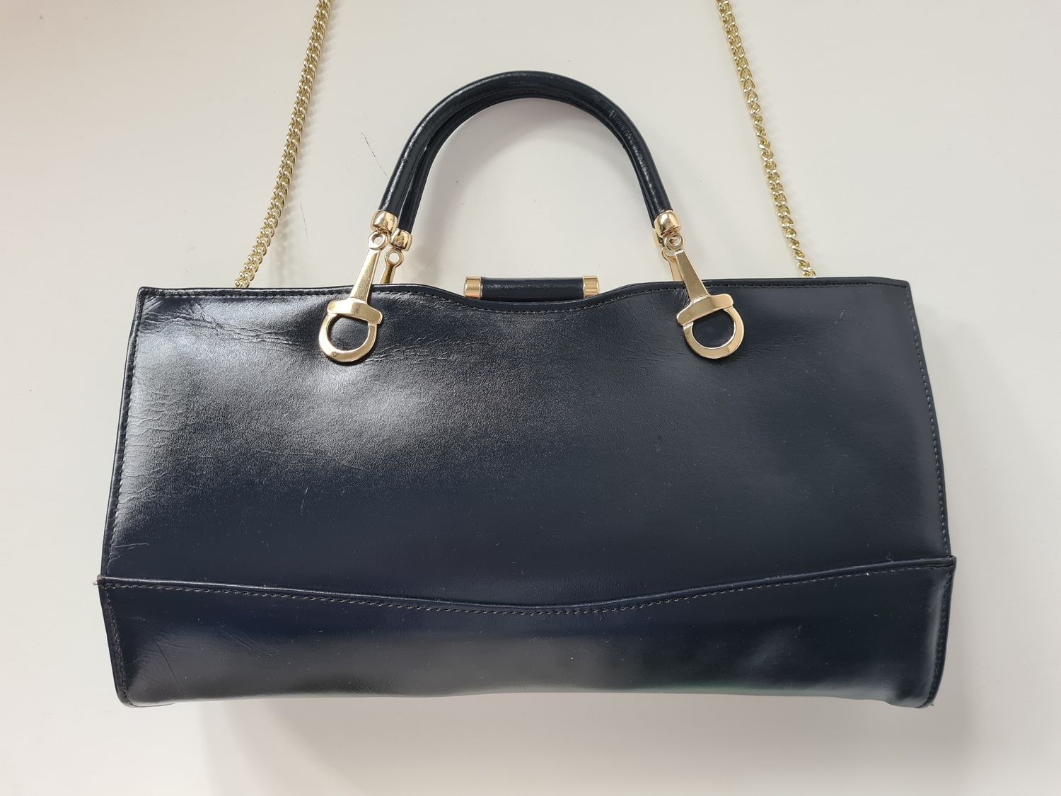 Stunning 1970&#39;s navy leather shoulder/clutch bag