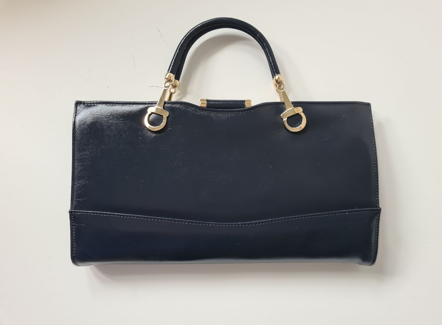 Stunning 1970&#39;s navy leather shoulder/clutch bag