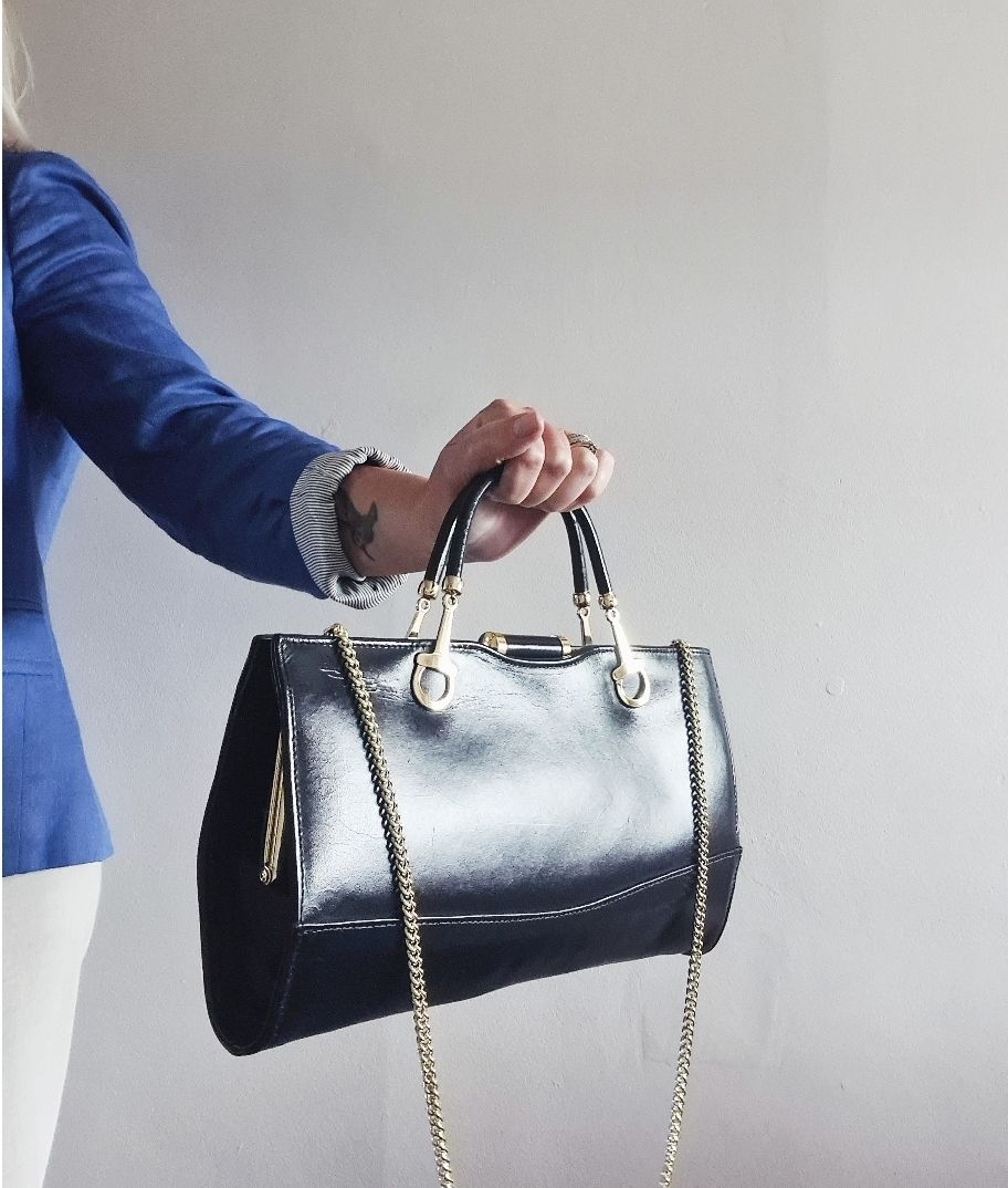 Stunning 1970&#39;s navy leather shoulder/clutch bag