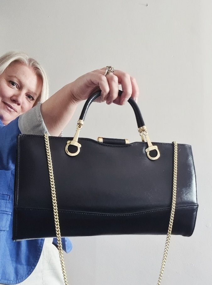 Stunning 1970&#39;s navy leather shoulder/clutch bag