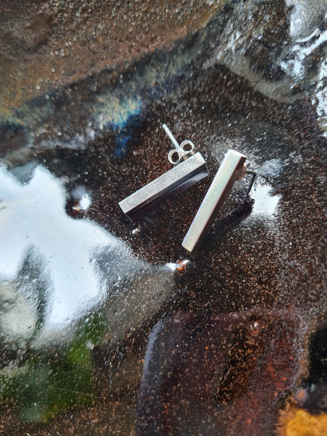 Minimalist sterling silver bar earrings