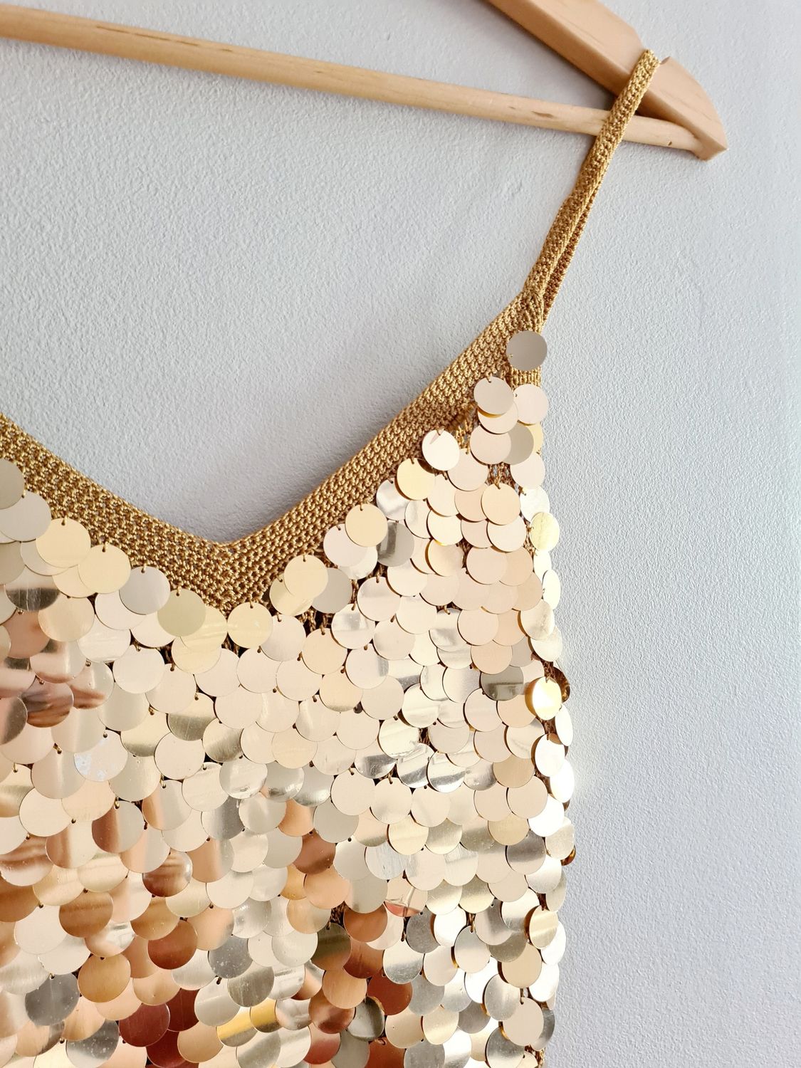 1990&#39;s MORGAN Tricot jumbo gold sequin crochet top