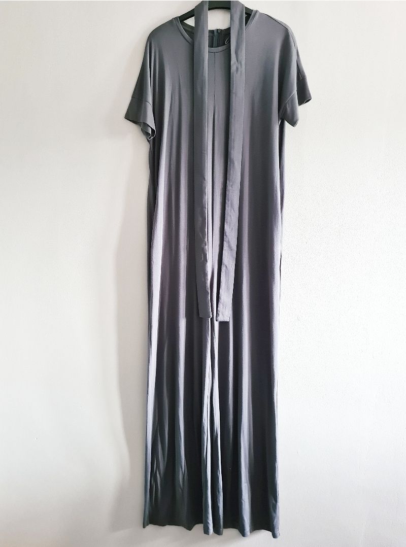 HUSH tie jersey jumpsuit in charcoal
