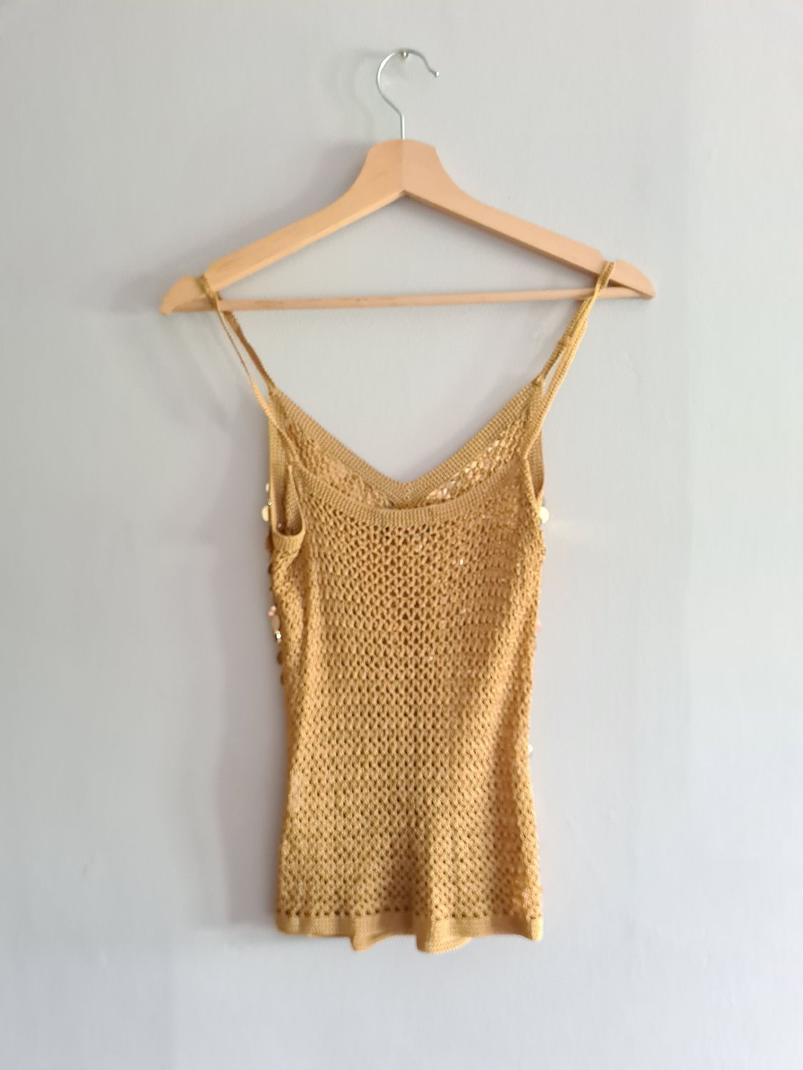 1990&#39;s MORGAN Tricot jumbo gold sequin crochet top