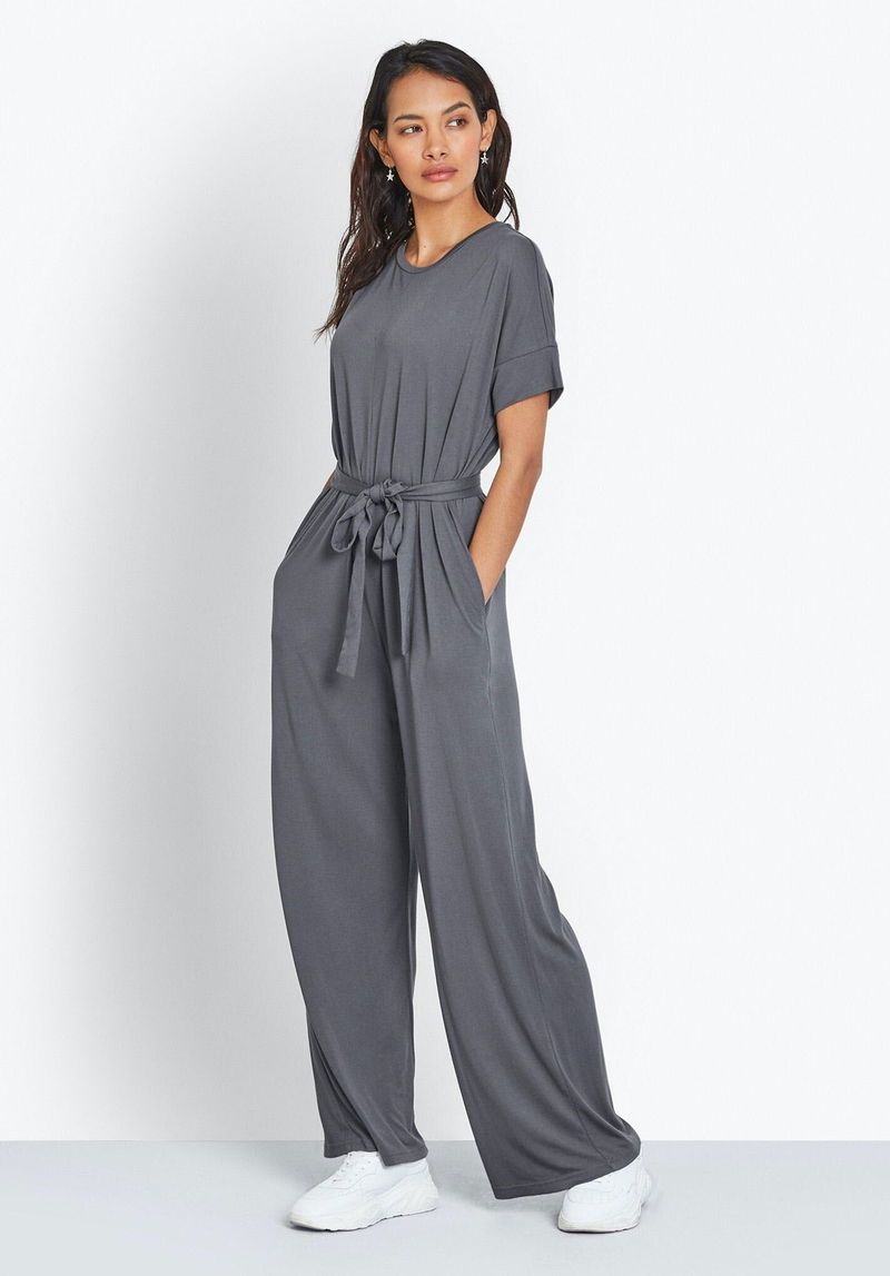 HUSH tie jersey jumpsuit in charcoal