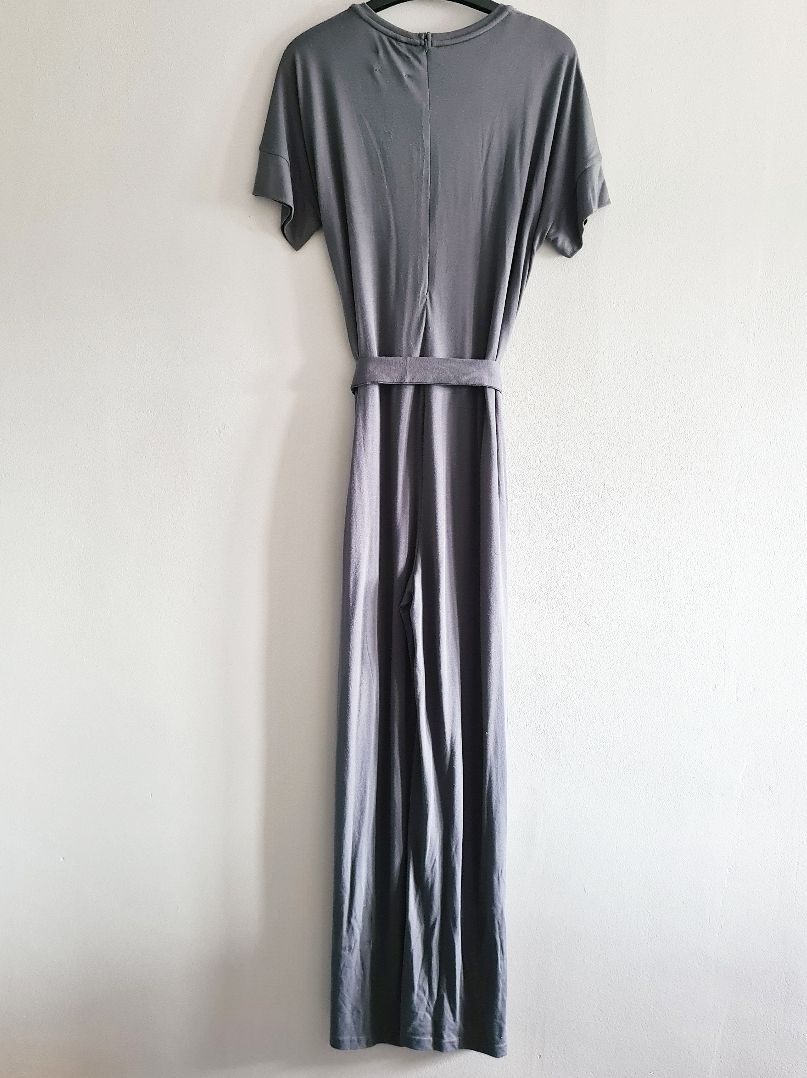 HUSH tie jersey jumpsuit in charcoal