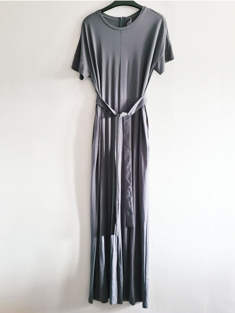 HUSH tie jersey jumpsuit in charcoal
