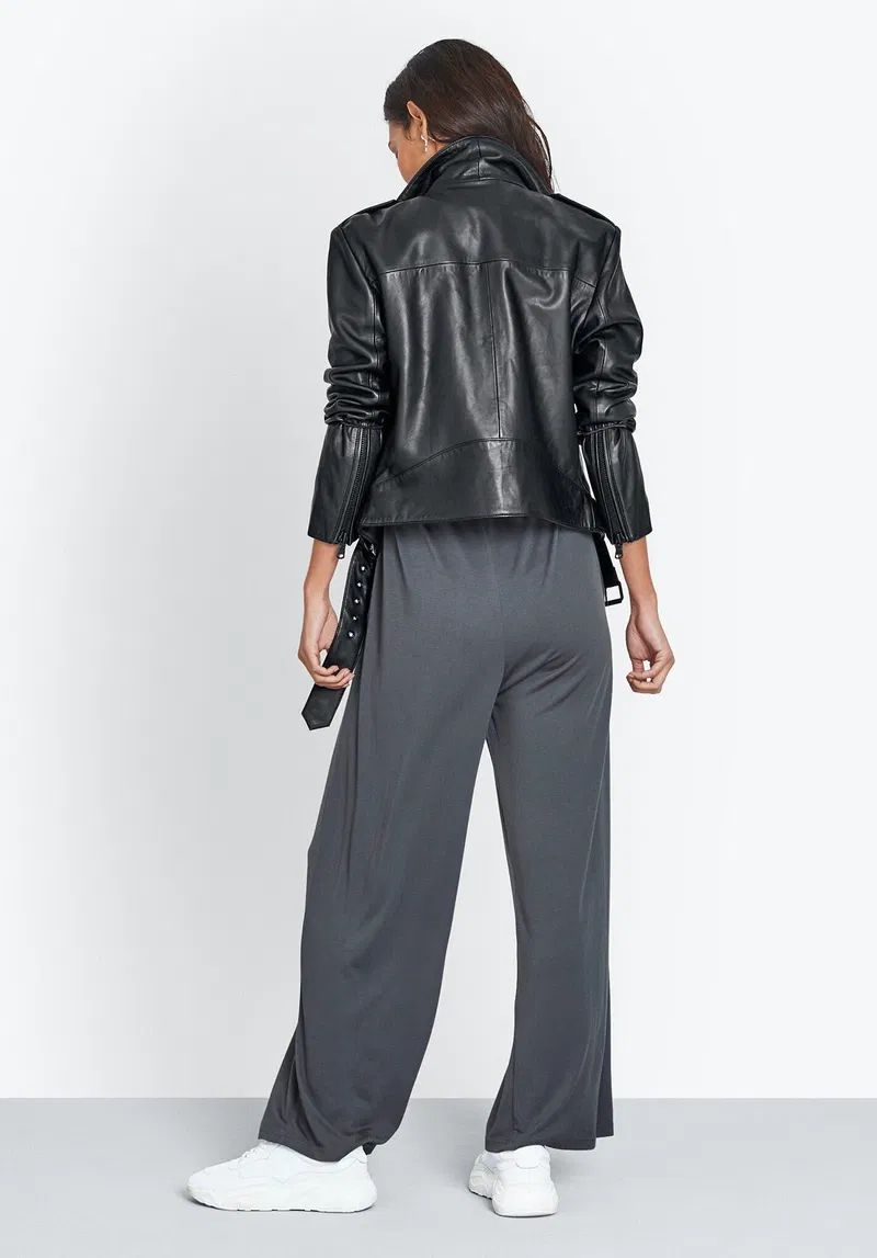 HUSH tie jersey jumpsuit in charcoal
