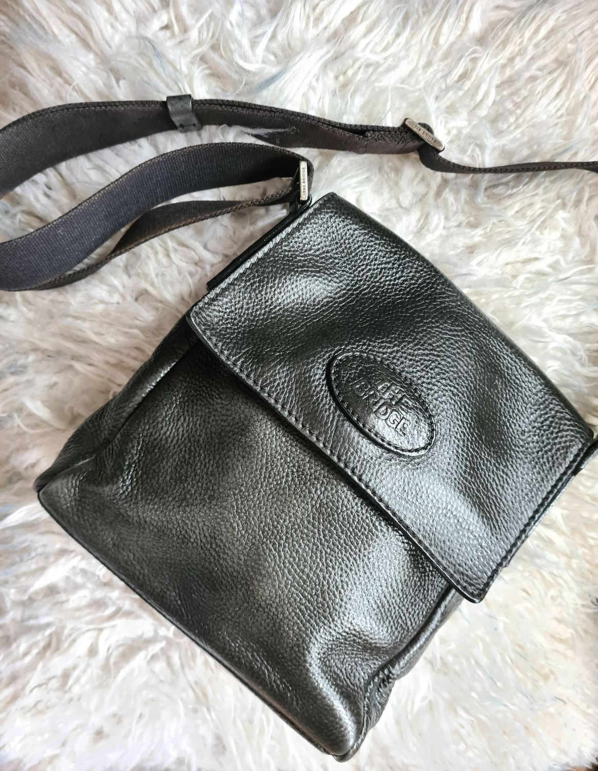 Vintage &#39;The Bridge&#39; black leather messenger bag