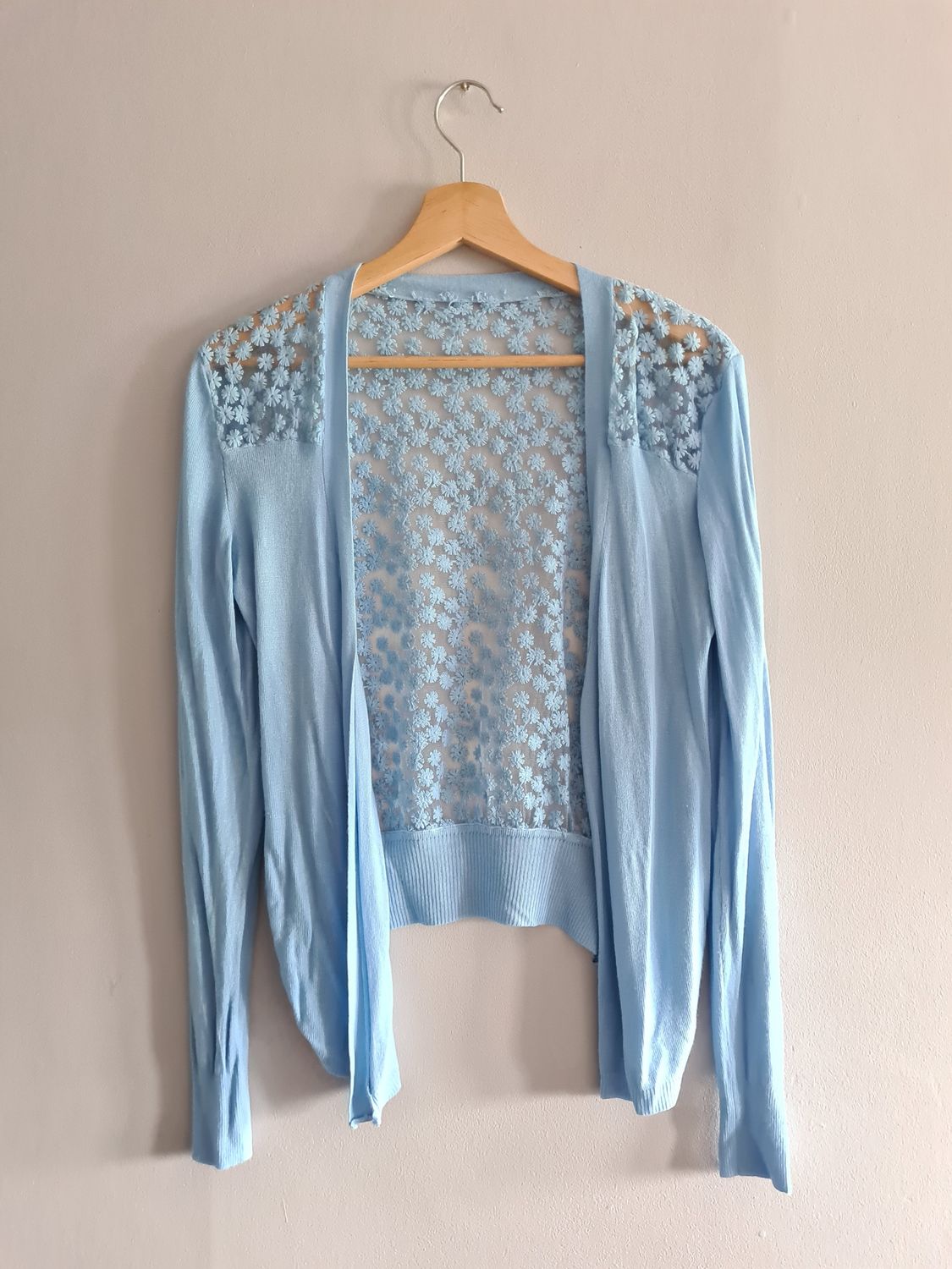 Vintage baby blue flower lace back cardigan