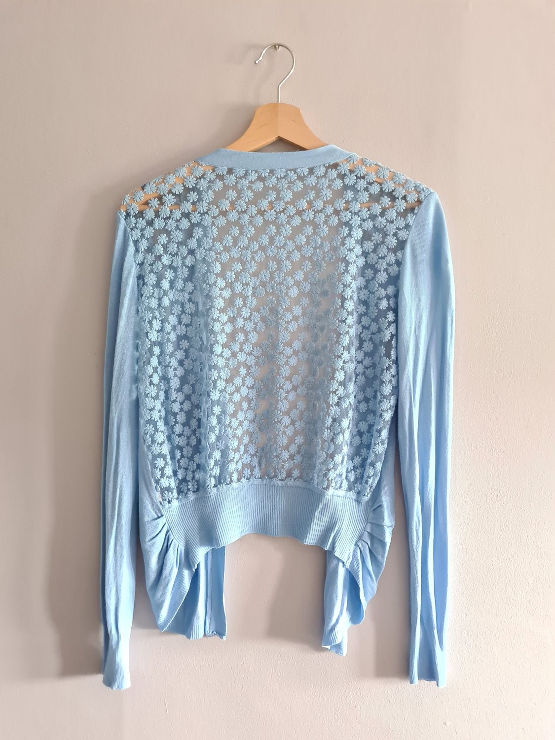 Vintage baby blue flower lace back cardigan