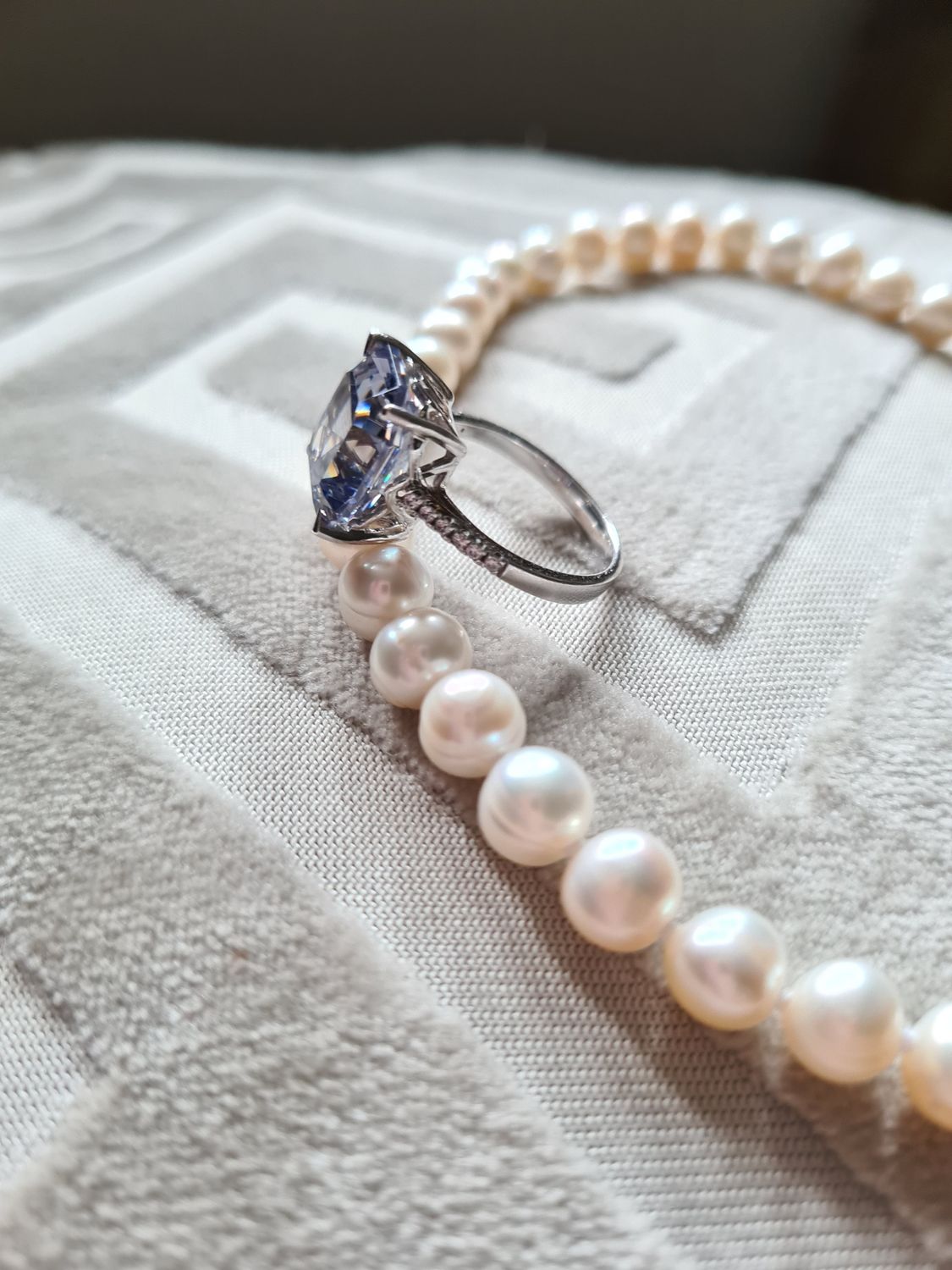 Beautiful Asscher cut crystal and silver cocktail ring