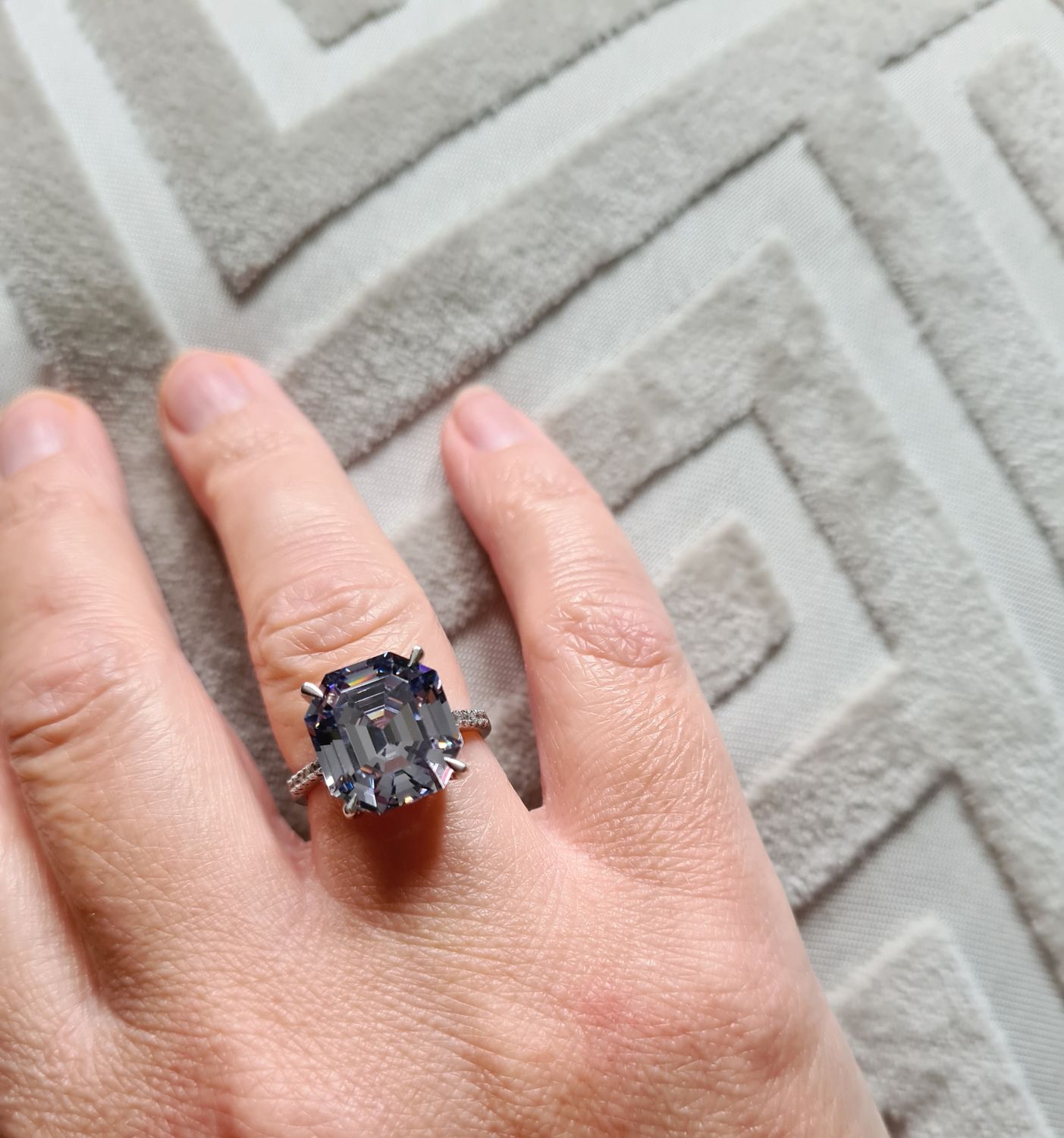 Beautiful Asscher cut crystal and silver cocktail ring
