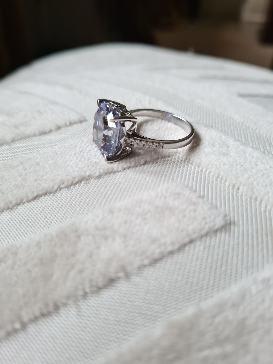 Beautiful Asscher cut crystal and silver cocktail ring