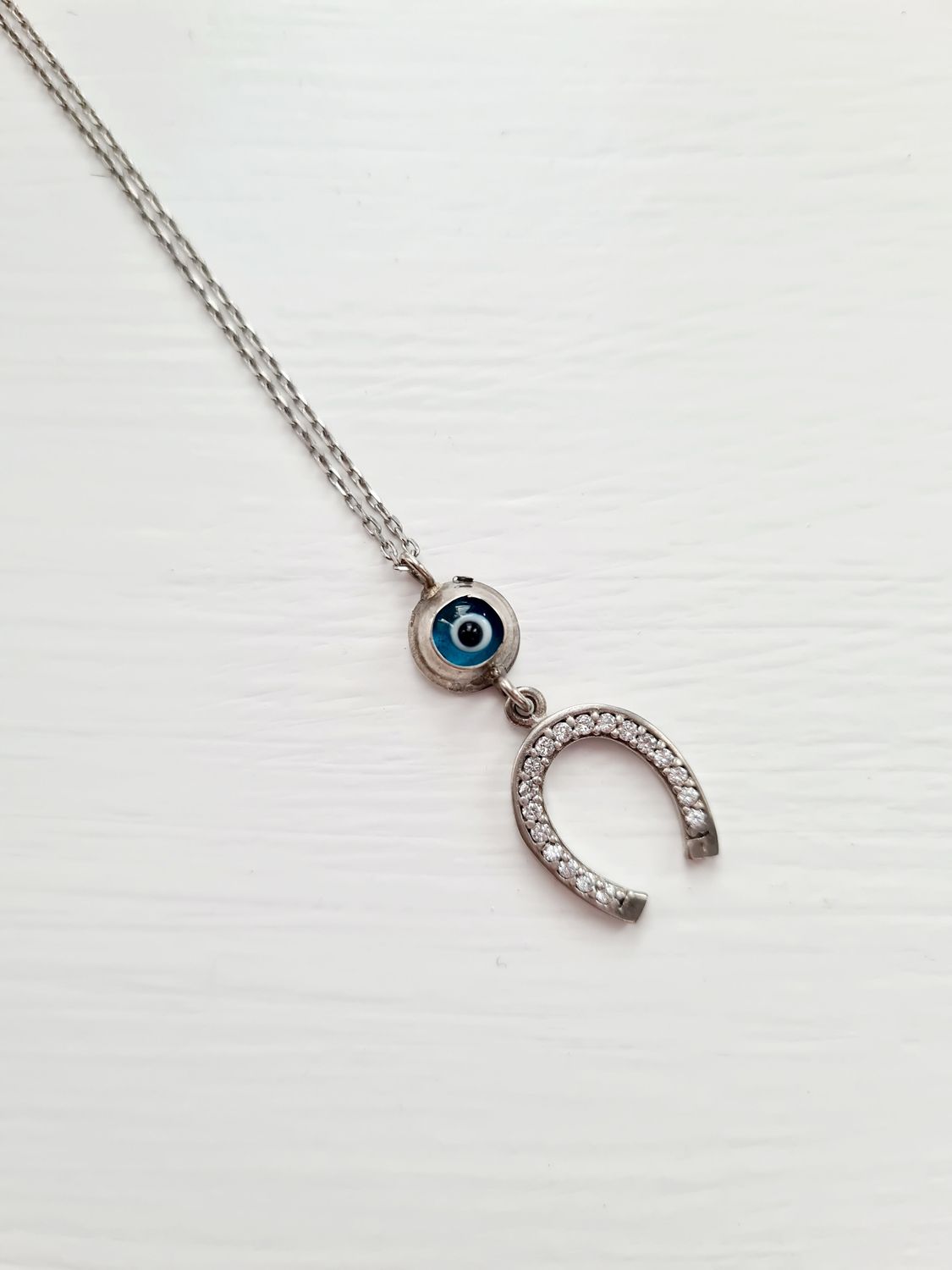 Vintage protection and good fortune silver necklace