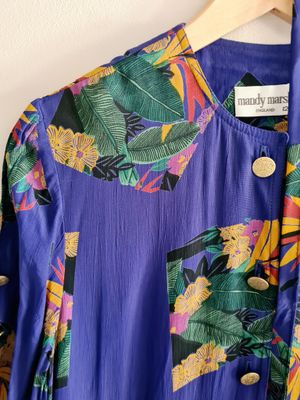 Mandy Marsh tropical leaf print dress with belt