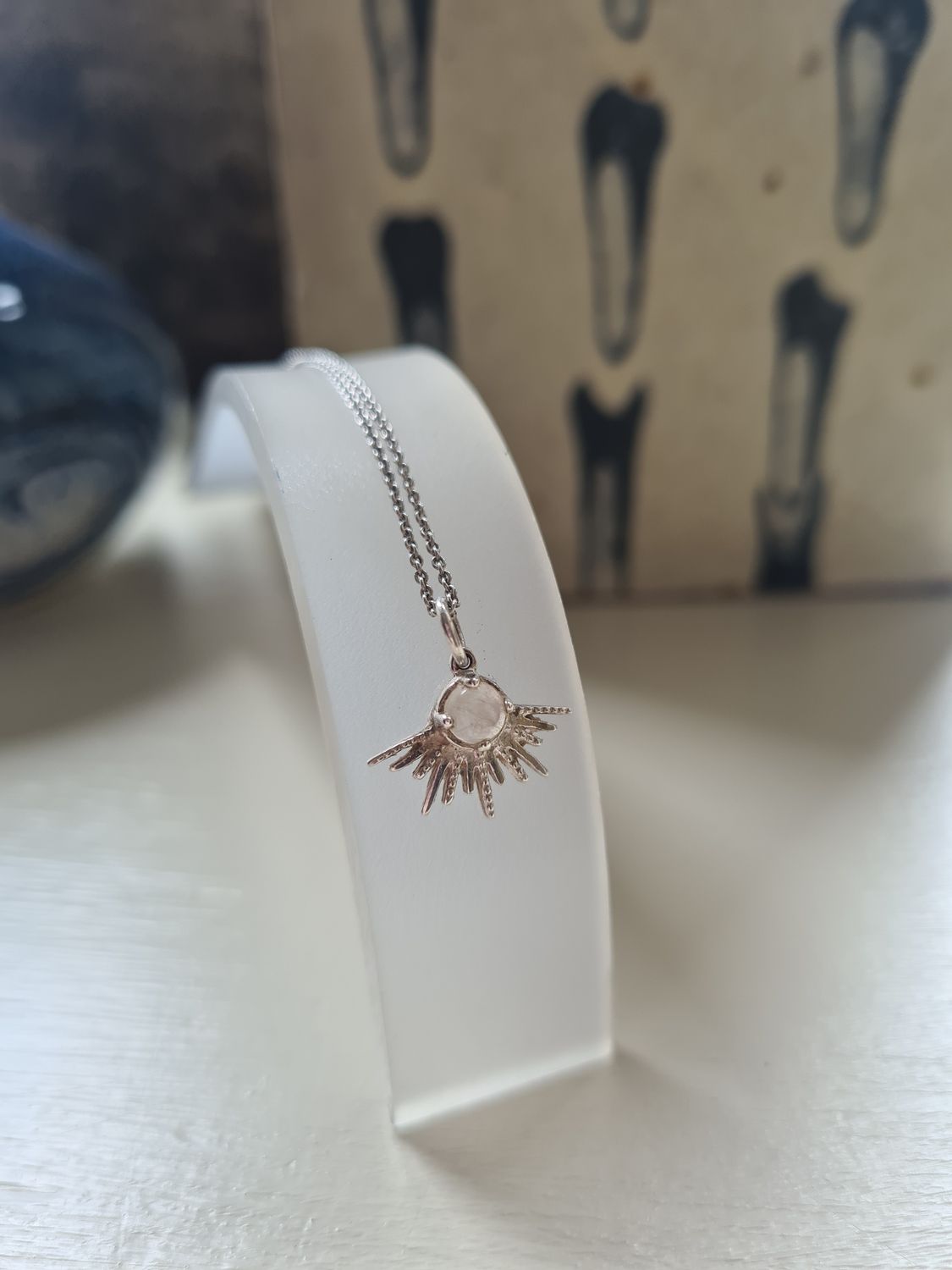Moonstone sunburst silver necklace
