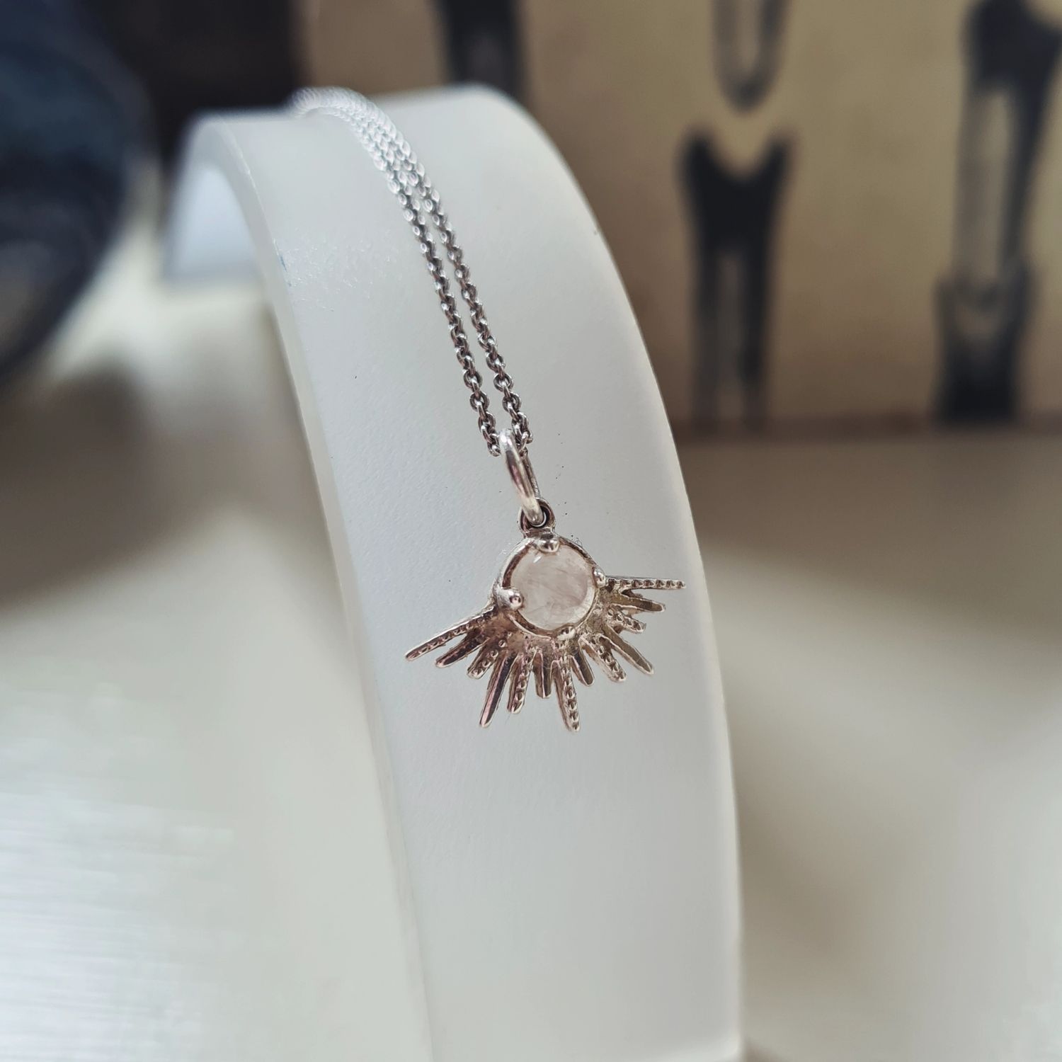 Moonstone sunburst silver necklace