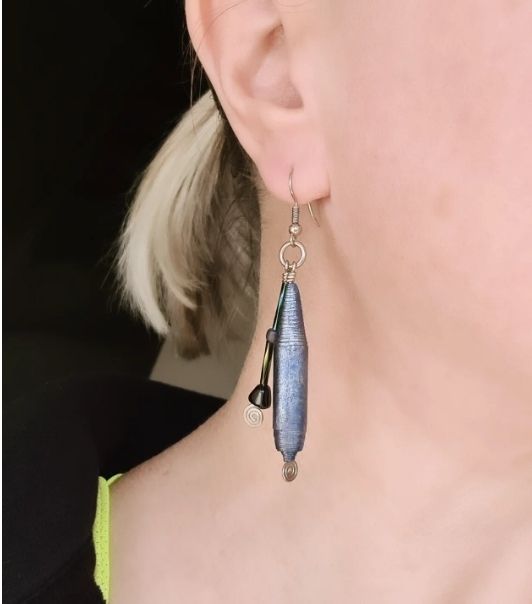 Artisan crystal and blue bead drop earrings