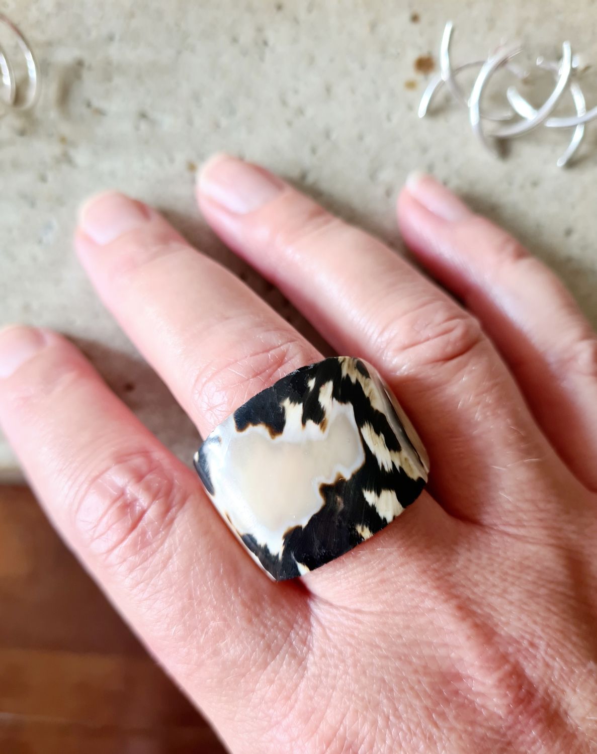 Unique Raw Mother of Pearl ring
