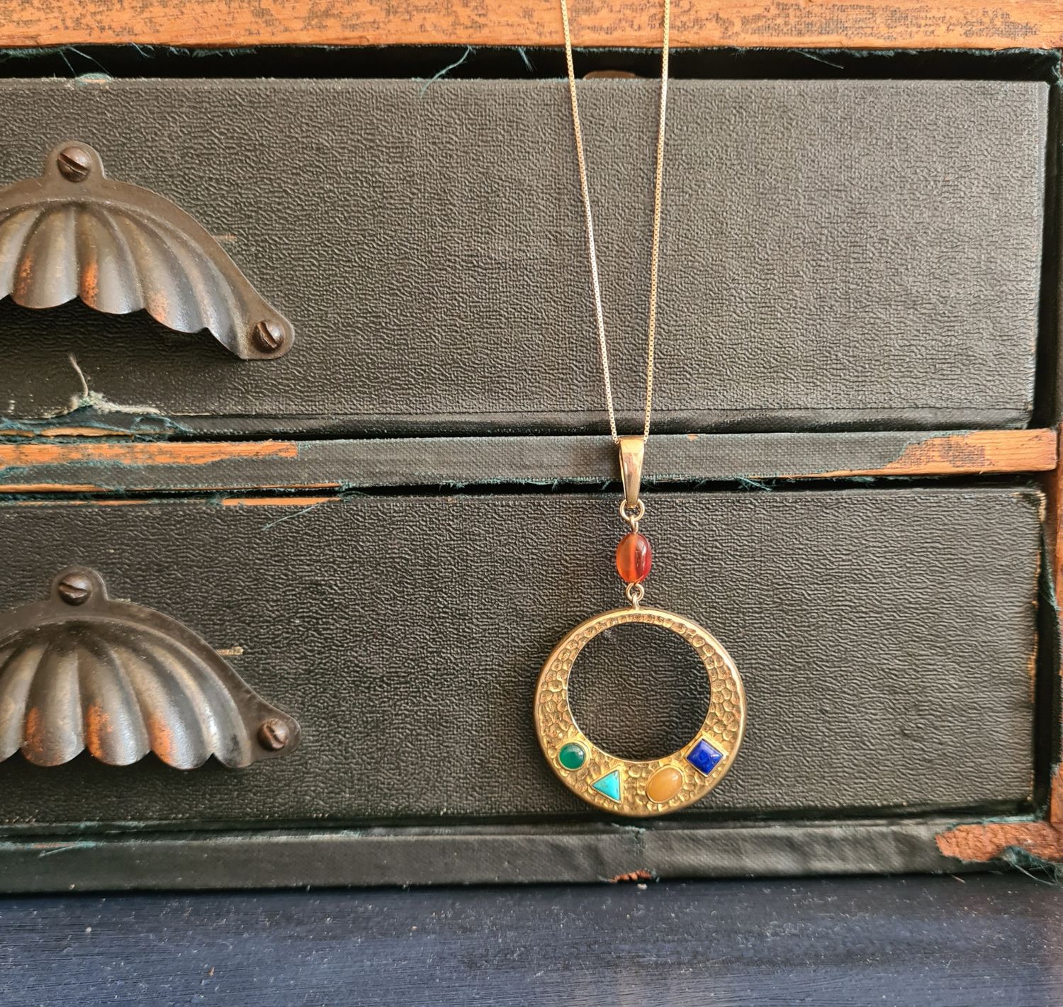 Multi semi-precious stone gold vermeil 925 necklace by designer Brian Joseph Berenblut