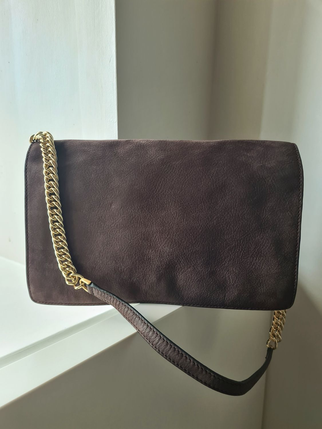 Luxe Autograph suede &amp; gold chain shoulder bag RRP £120